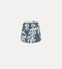 forte_forte bermuda shorts in satin for women with “the secret lily” print oltremare^ Pants