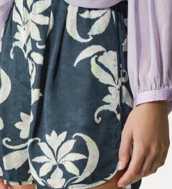 forte_forte bermuda shorts in satin for women with “the secret lily” print oltremare^ Pants