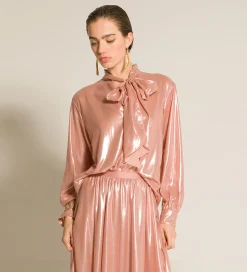 forte_forte blouse with bow in laminated georgette rose^ Shirts