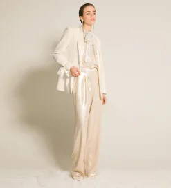 forte_forte blouse with bow in laminated georgette light gold^ Shirts
