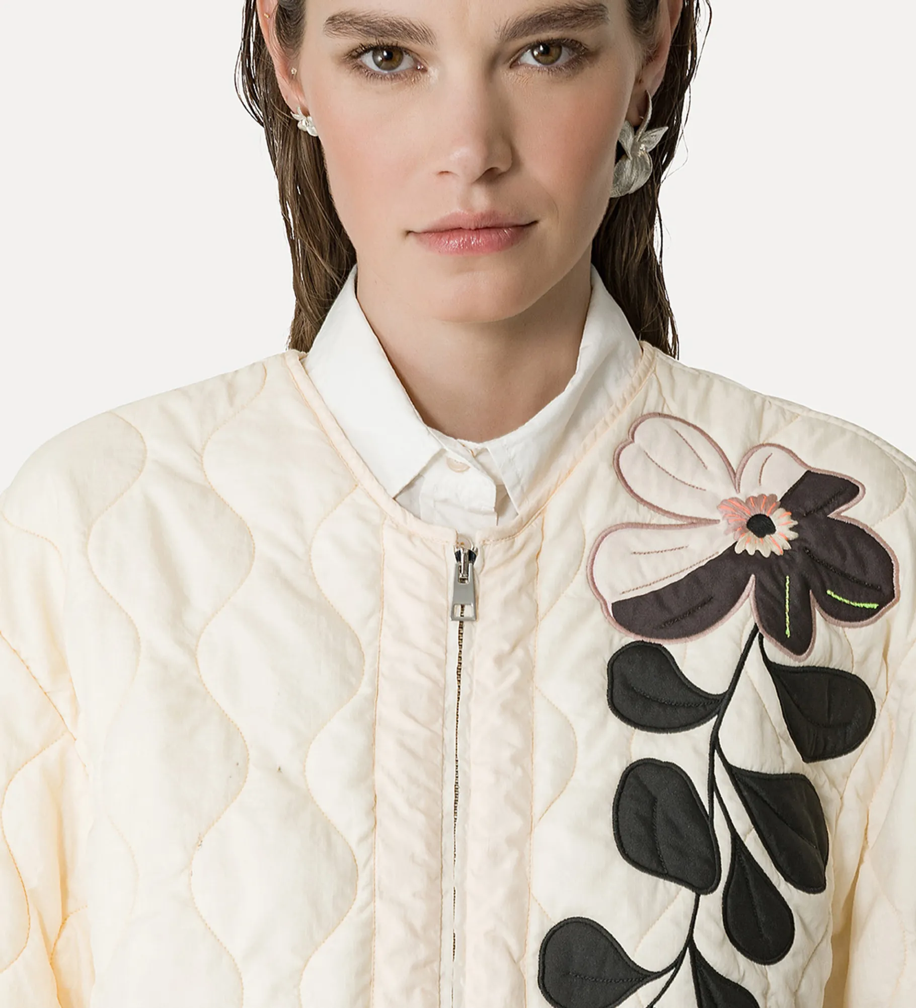 forte_forte bomber jacket with embroidered detailing ivory^ Coats