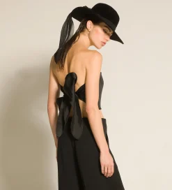 forte_forte bustier with sash in contemporary duchesse nero^ Tops