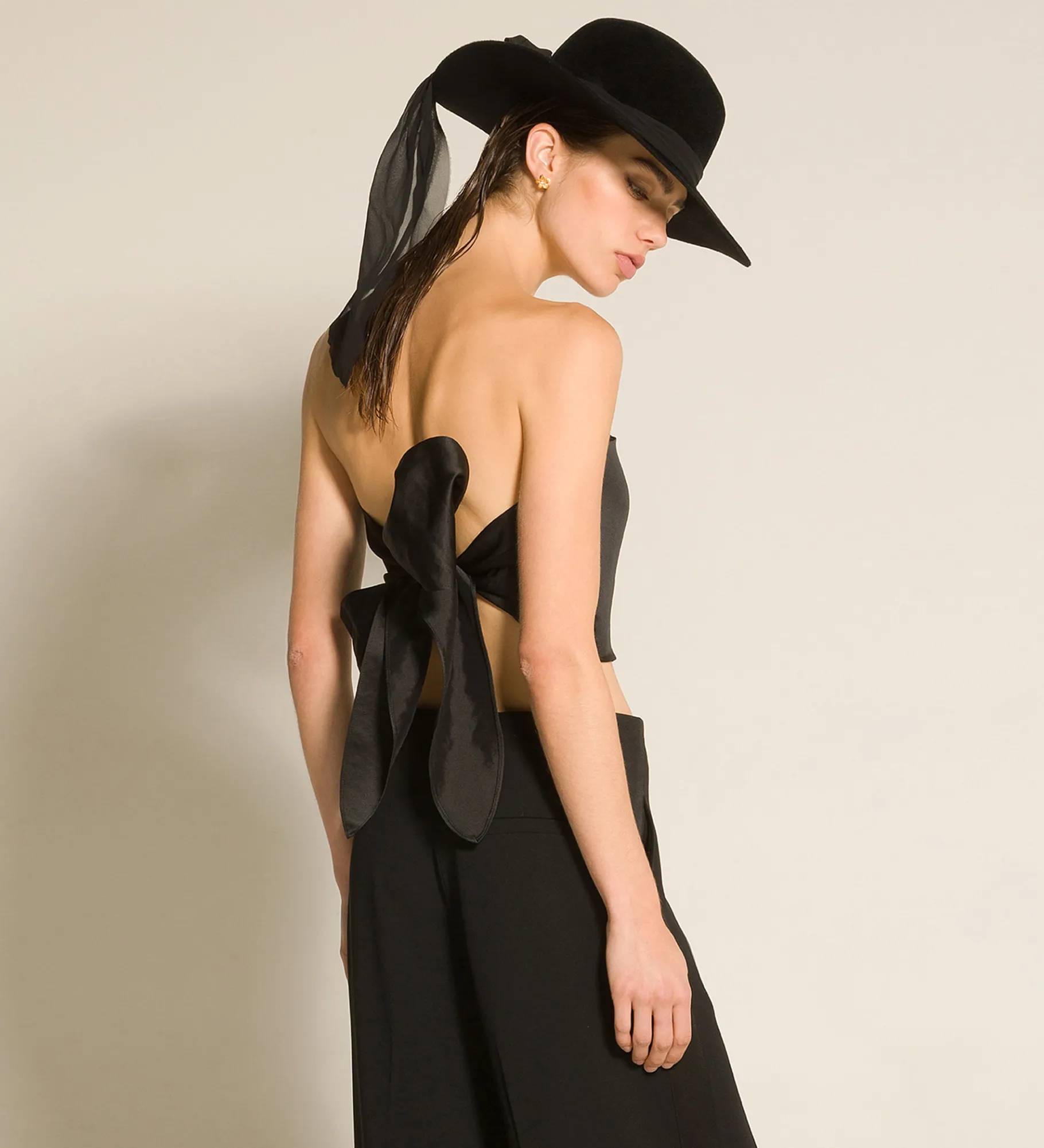 forte_forte bustier with sash in contemporary duchesse nero^ Tops