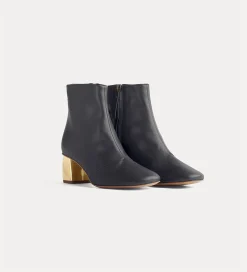 forte_forte chic nappa ankle boot set on a golden heel nero^ Shoes