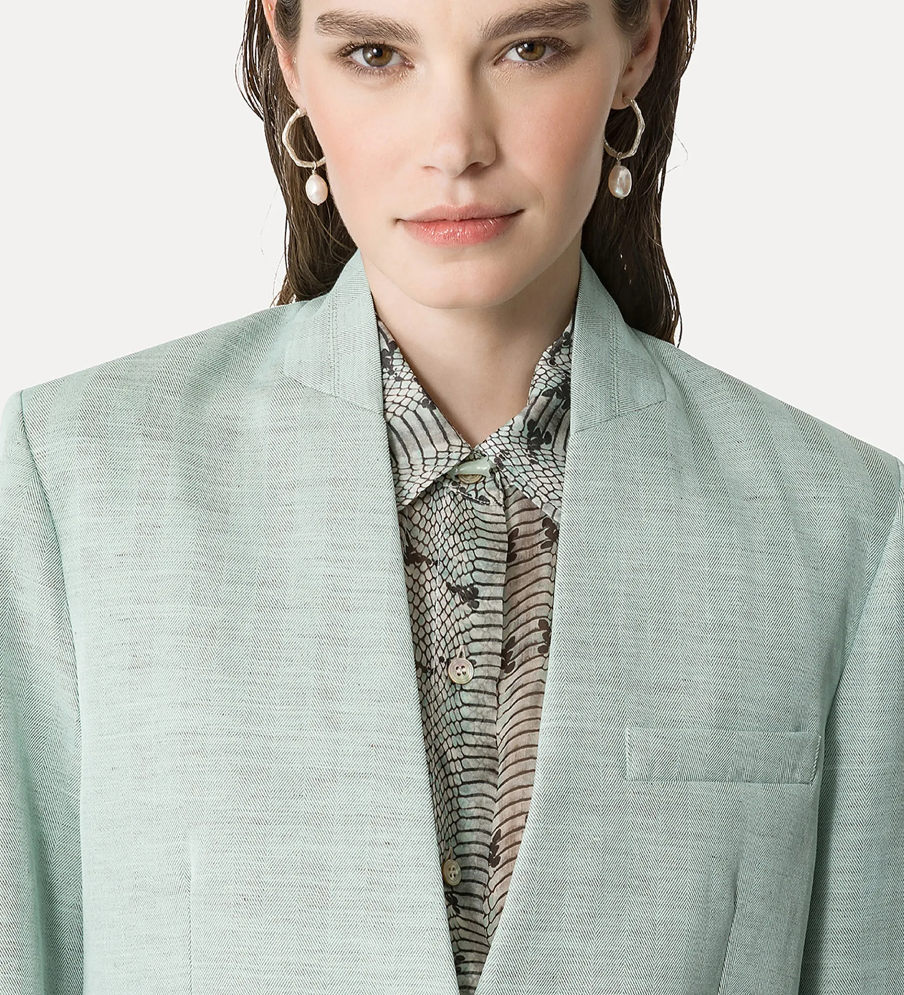 forte_forte collarless jacket in a light–blue linen blend breeze^ Jackets