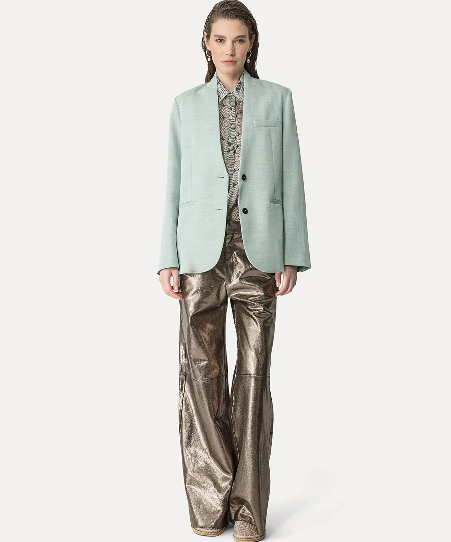 forte_forte collarless jacket in a light–blue linen blend breeze^ Jackets