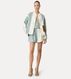 forte_forte colour–block–pattern linen shorts for women acqua^ Pants