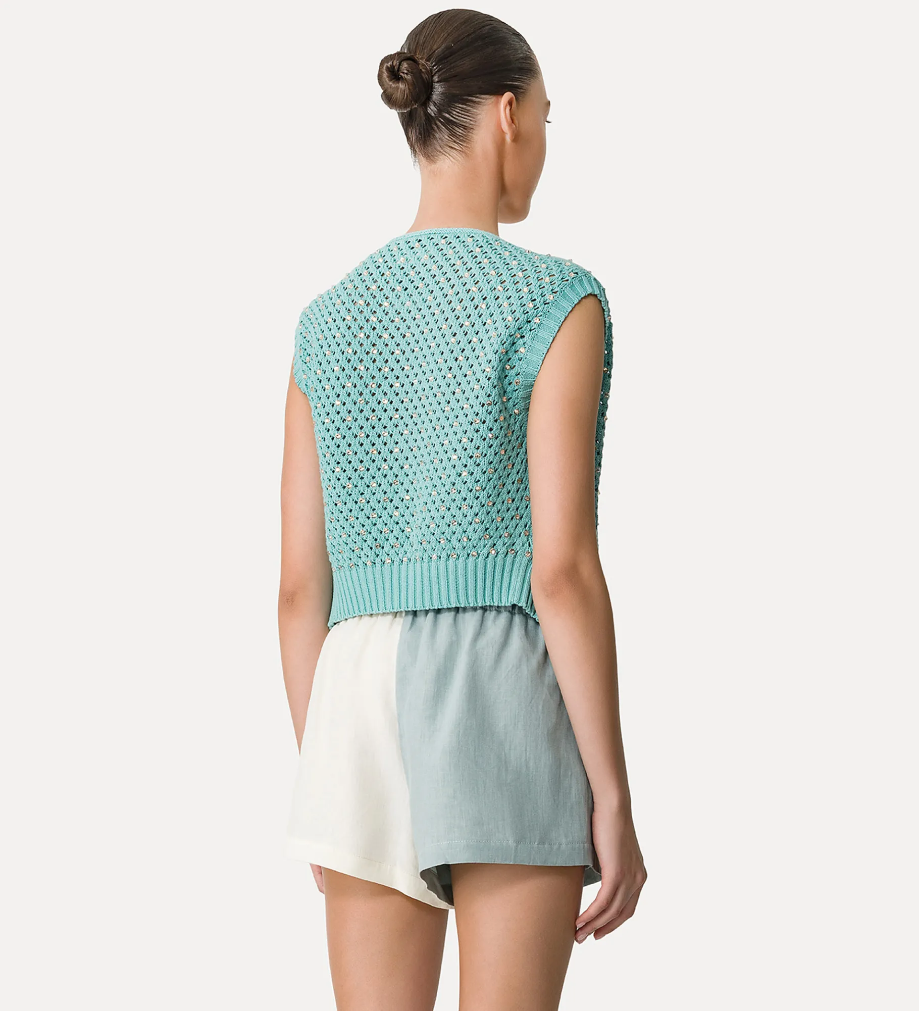 forte_forte cotton vest for women with crystal embellishment acqua^ Knitwear | Tops