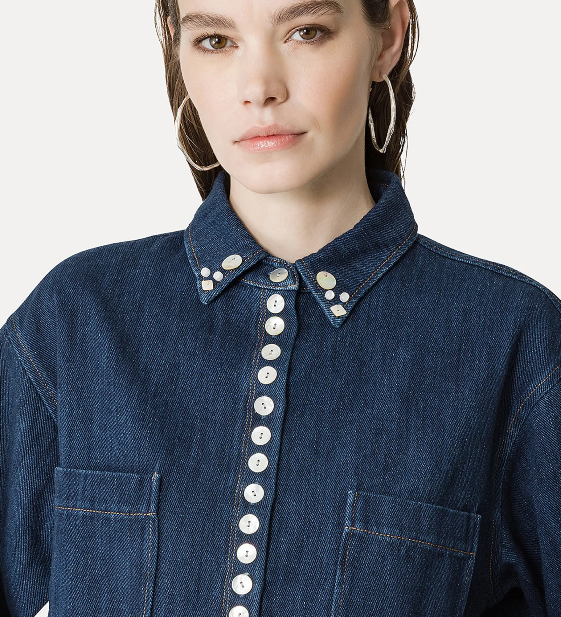 forte_forte cropped denim shirt indigo^ Shirts