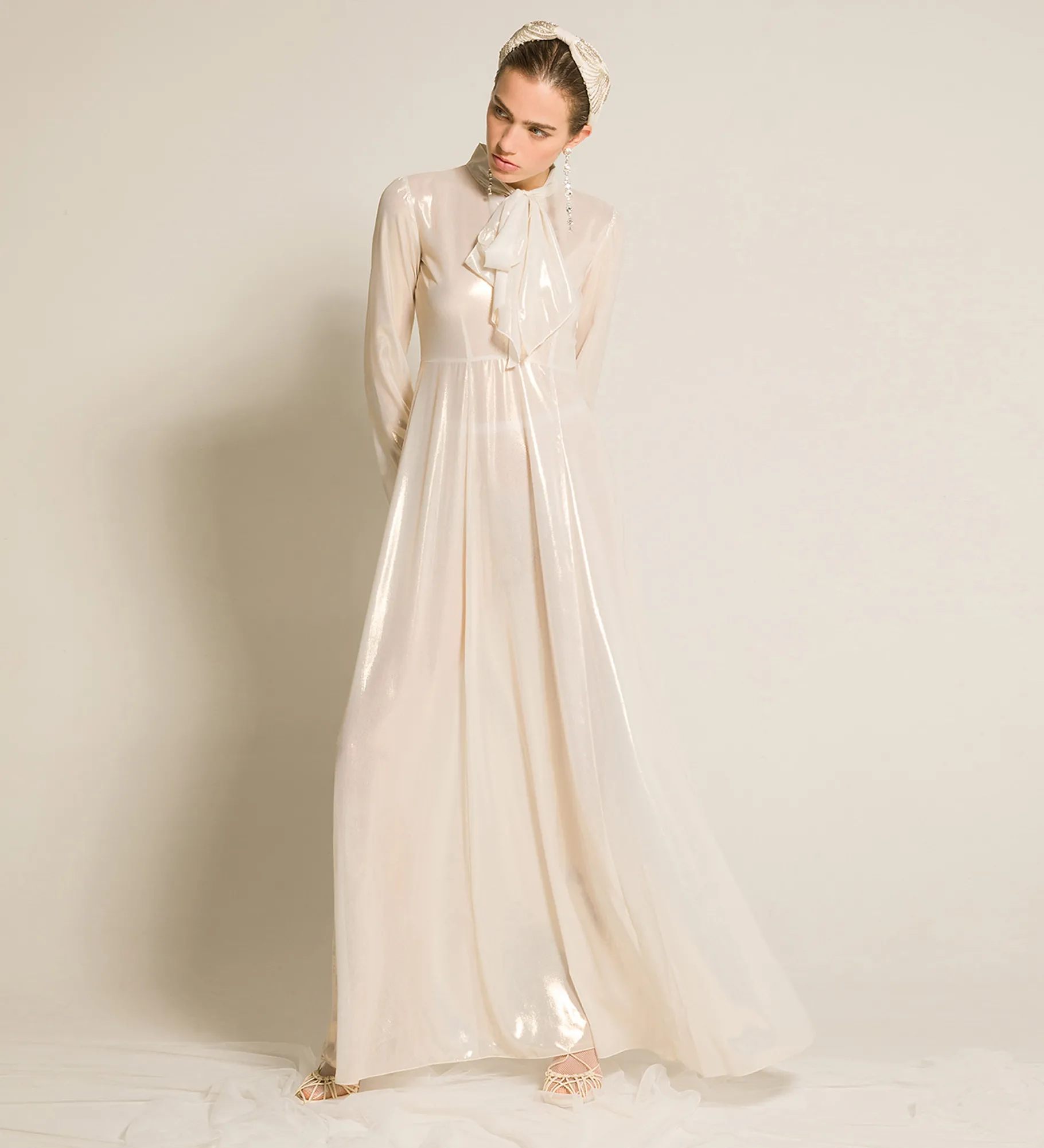 forte_forte dress with bow in laminated georgette light gold^ Dresses