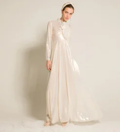 forte_forte dress with bow in laminated georgette light gold^ Dresses