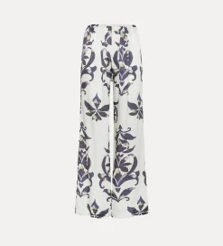 forte_forte flared satin trousers with “the secret lily” pattern orchidea^ Pants