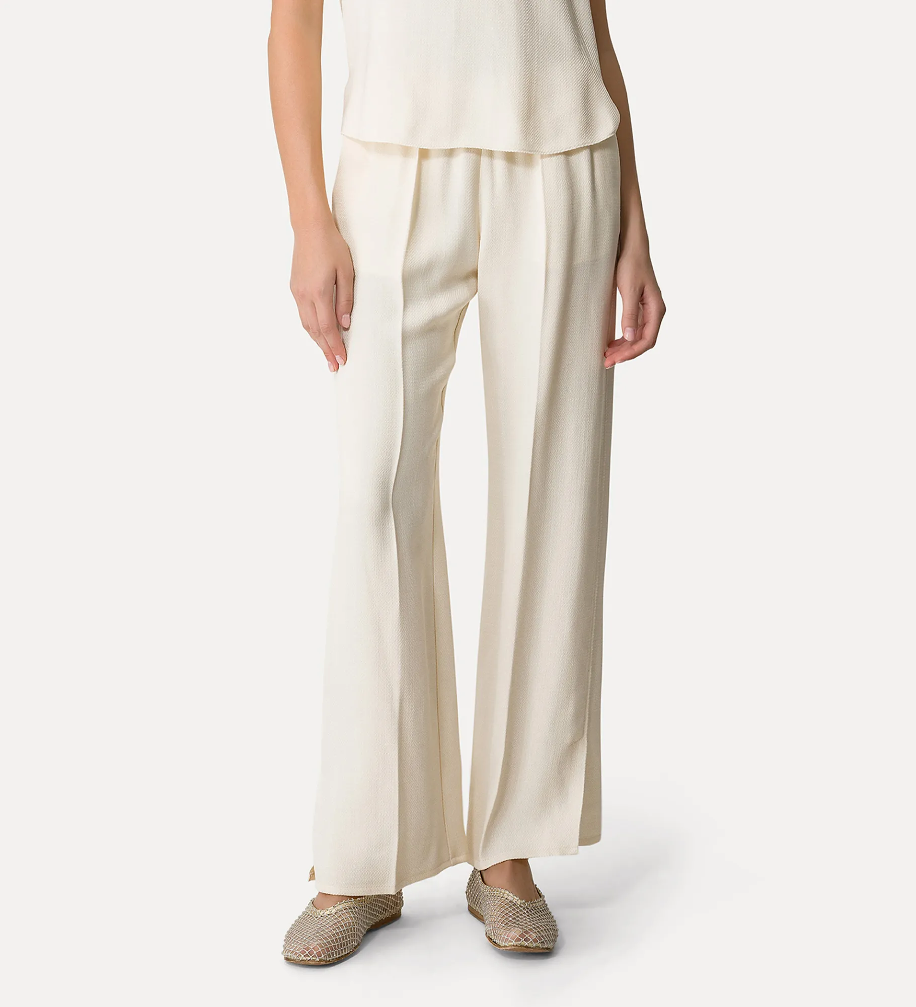 forte_forte flared trousers in slub viscose orchidea^ Pants