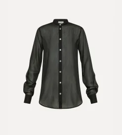 forte_forte granddad–collar pared–back shirt in voile nero^ Shirts