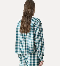 forte_forte granddad–collar shirt in a gingham check peacock^ Shirts