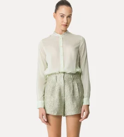 forte_forte granddad–collar shirt in voile mint^ Shirts