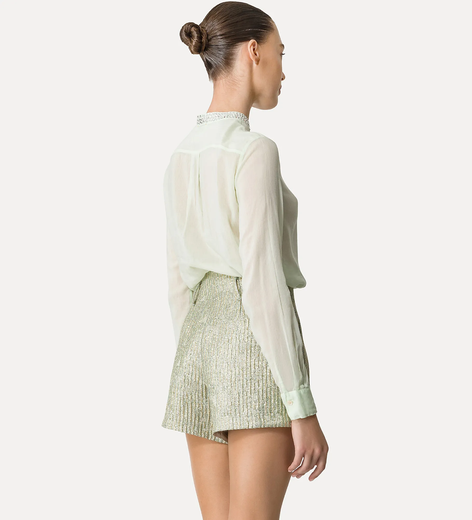 forte_forte granddad–collar shirt in voile mint^ Shirts