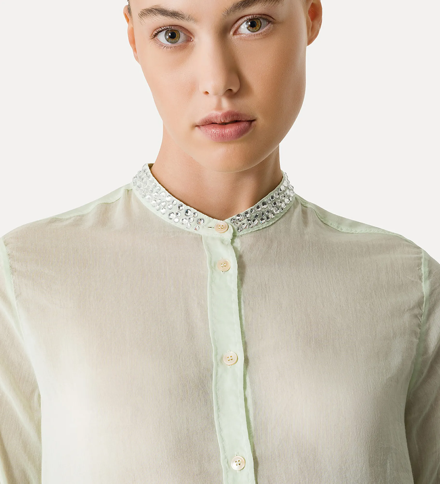 forte_forte granddad–collar shirt in voile mint^ Shirts