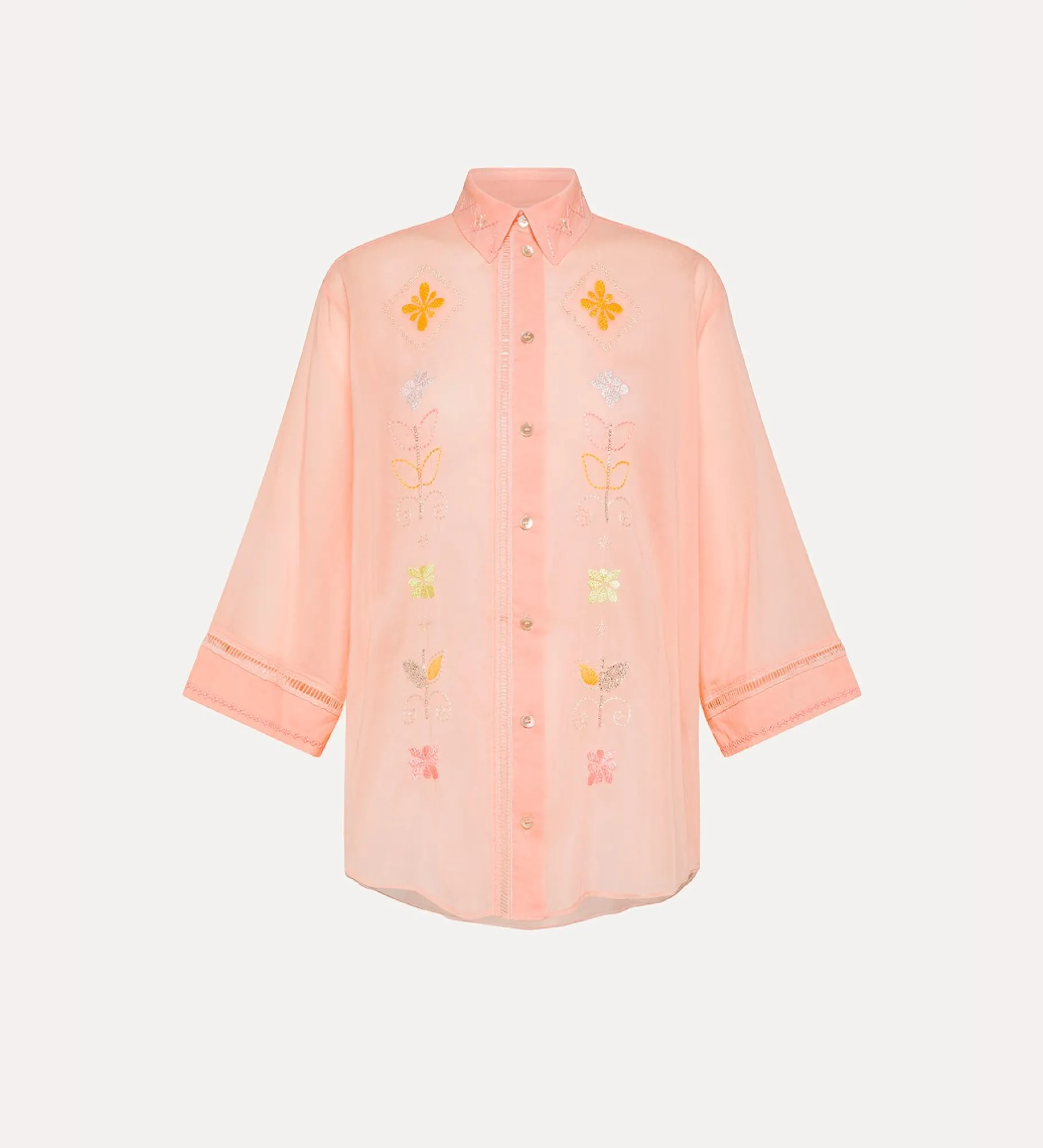forte_forte half–sleeve voile shirt with “oniric blossom” embroidery pattern pesco^ Shirts