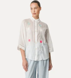 forte_forte half–sleeve voile shirt with “oniric blossom” embroidery pattern bianco^ Shirts