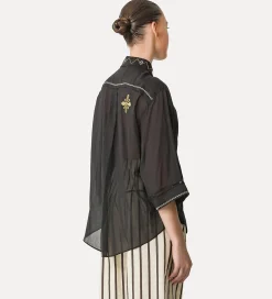 forte_forte half–sleeve voile shirt with “oniric blossom” embroidery pattern nero^ Shirts