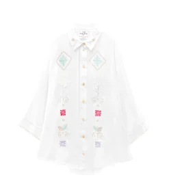 forte_forte half–sleeve voile shirt with “oniric blossom” embroidery pattern bianco^ Shirts