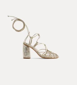 forte_forte high–heeled sandals in crackled calfskin platino^ Shoes