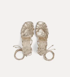 forte_forte high–heeled sandals in crackled calfskin platino^ Shoes
