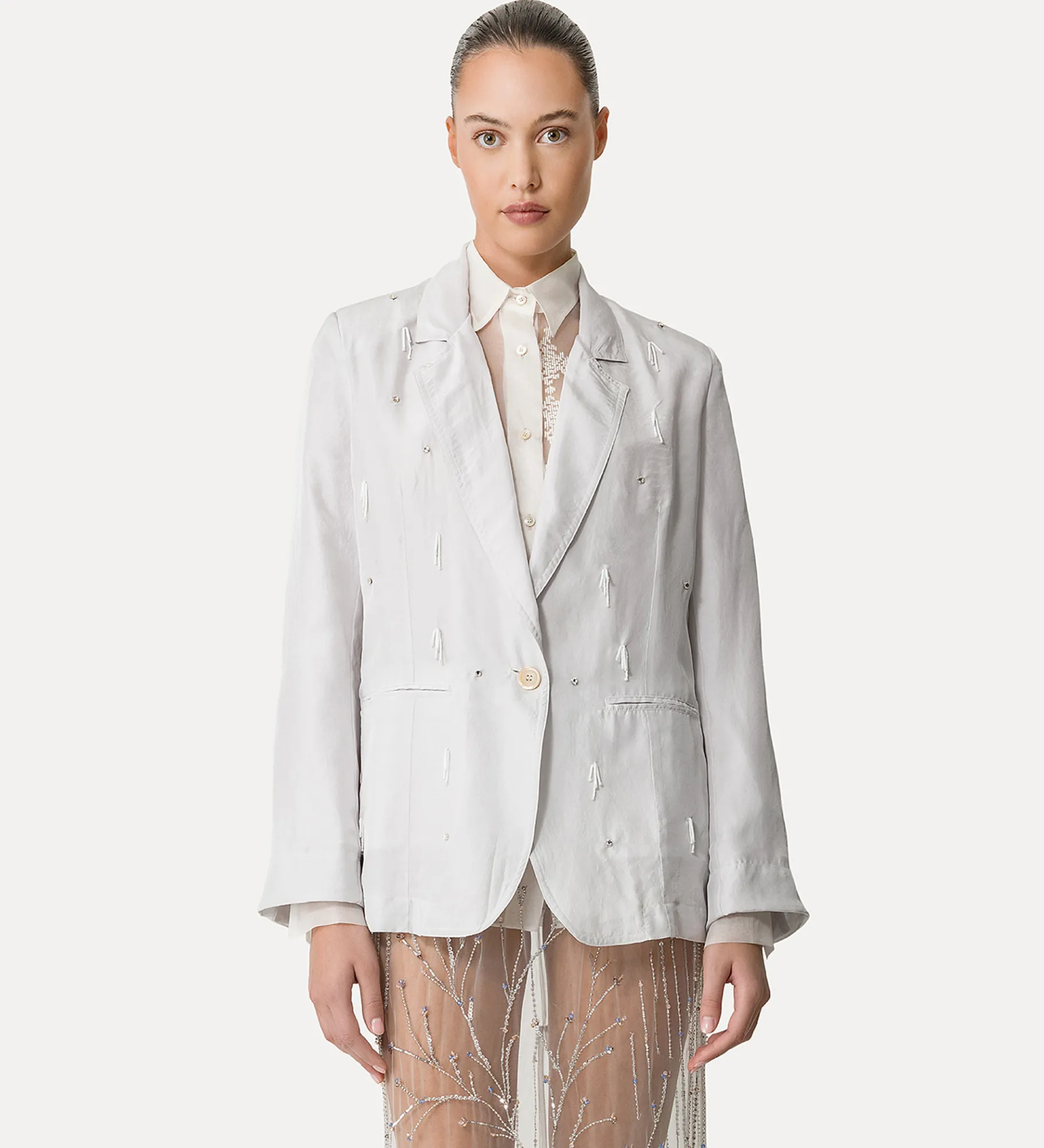forte_forte jacket in habotai silk with beadwork madreperla^ Jackets