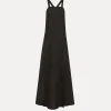 forte_forte linen dress with spaghetti straps noir^ Dresses
