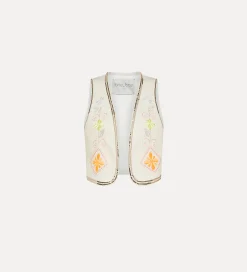 forte_forte linen vest for women with “oniric blossom” embroidered detailing orchidea^ Jackets