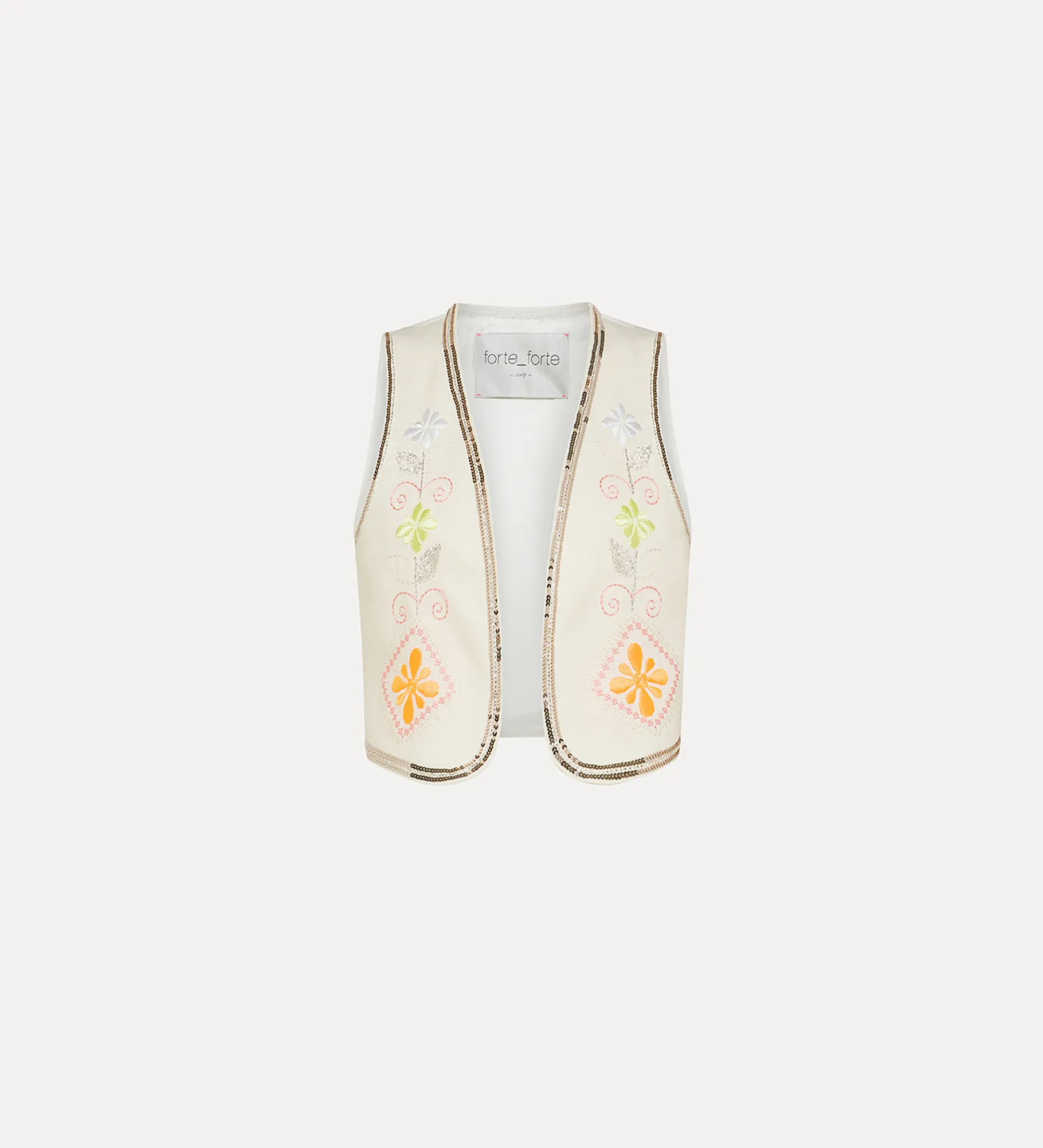 forte_forte linen vest for women with “oniric blossom” embroidered detailing orchidea^ Jackets