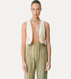 forte_forte linen vest for women with “oniric blossom” embroidered detailing orchidea^ Jackets