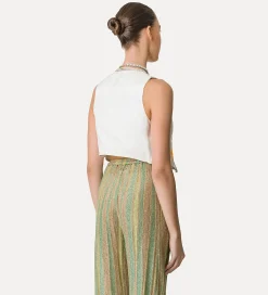 forte_forte linen vest for women with “oniric blossom” embroidered detailing orchidea^ Jackets