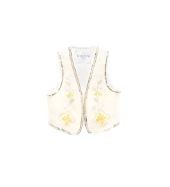 forte_forte linen vest for women with “oniric blossom” embroidered detailing orchidea^ Jackets