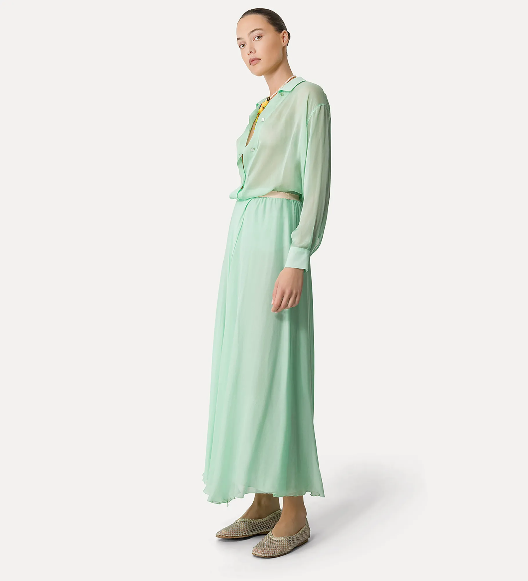forte_forte long skirt with an elasticated waistband mint^ Skirts