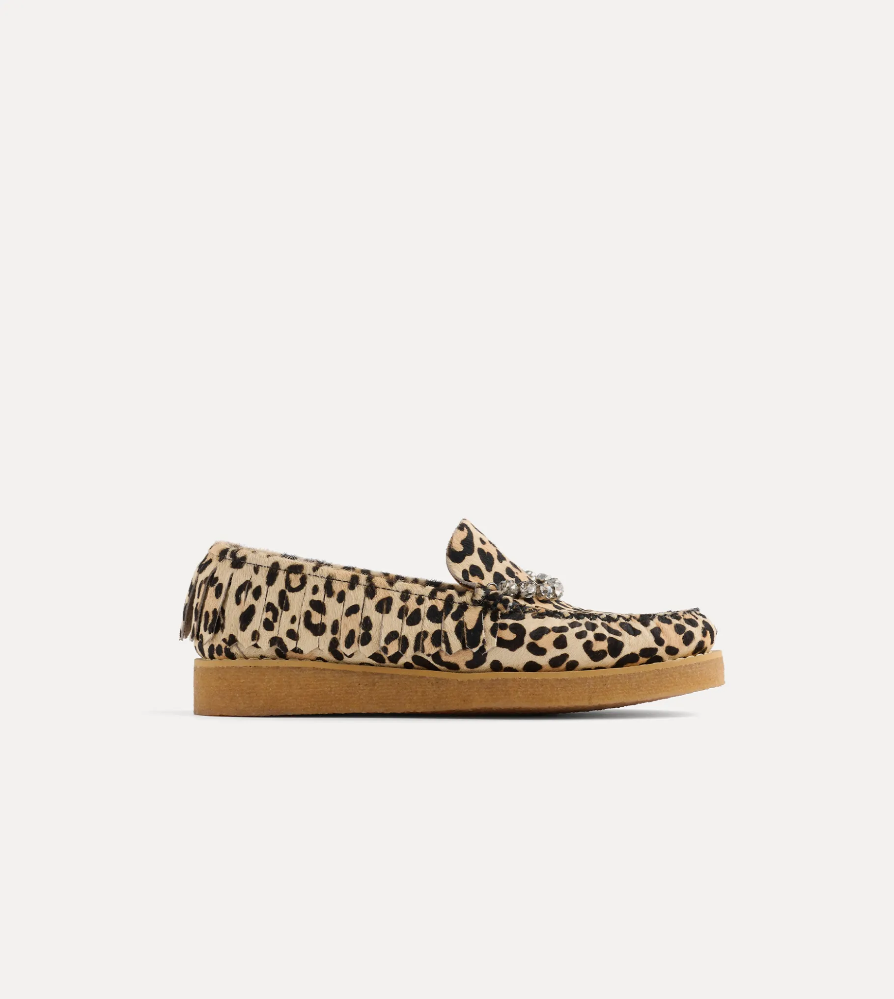 forte_forte moccasin in animal–patterned pony skin with crystal embellishment animalier^ Shoes