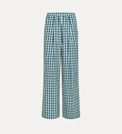 forte_forte palazzo pants in a peacock gingham check peacock^ Pants