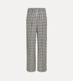 forte_forte palazzo pants in gingham–check cotton abisso^ Pants