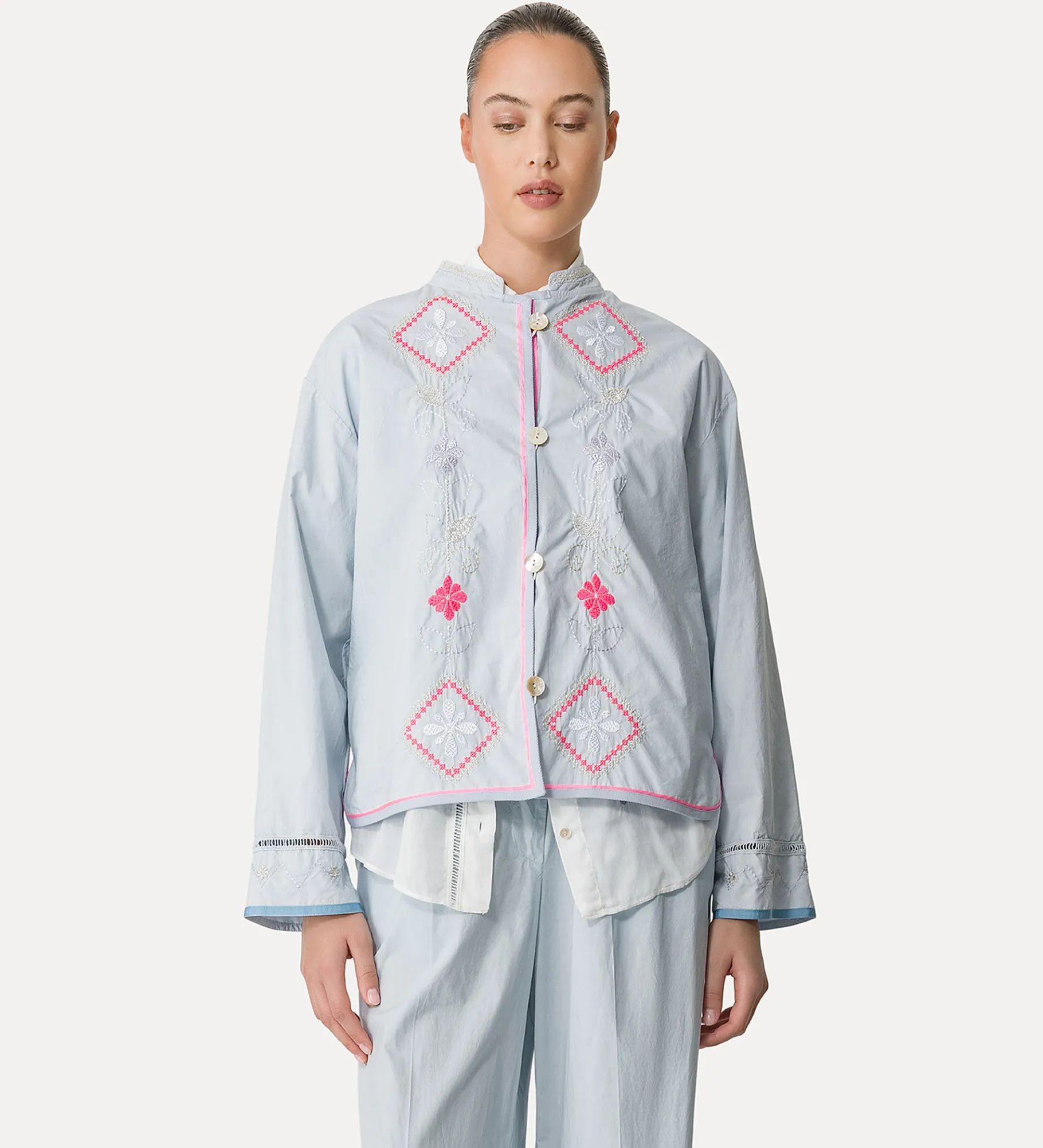 forte_forte poplin shirt with “oniric blossom” embroidered detailing rugiada^ Shirts
