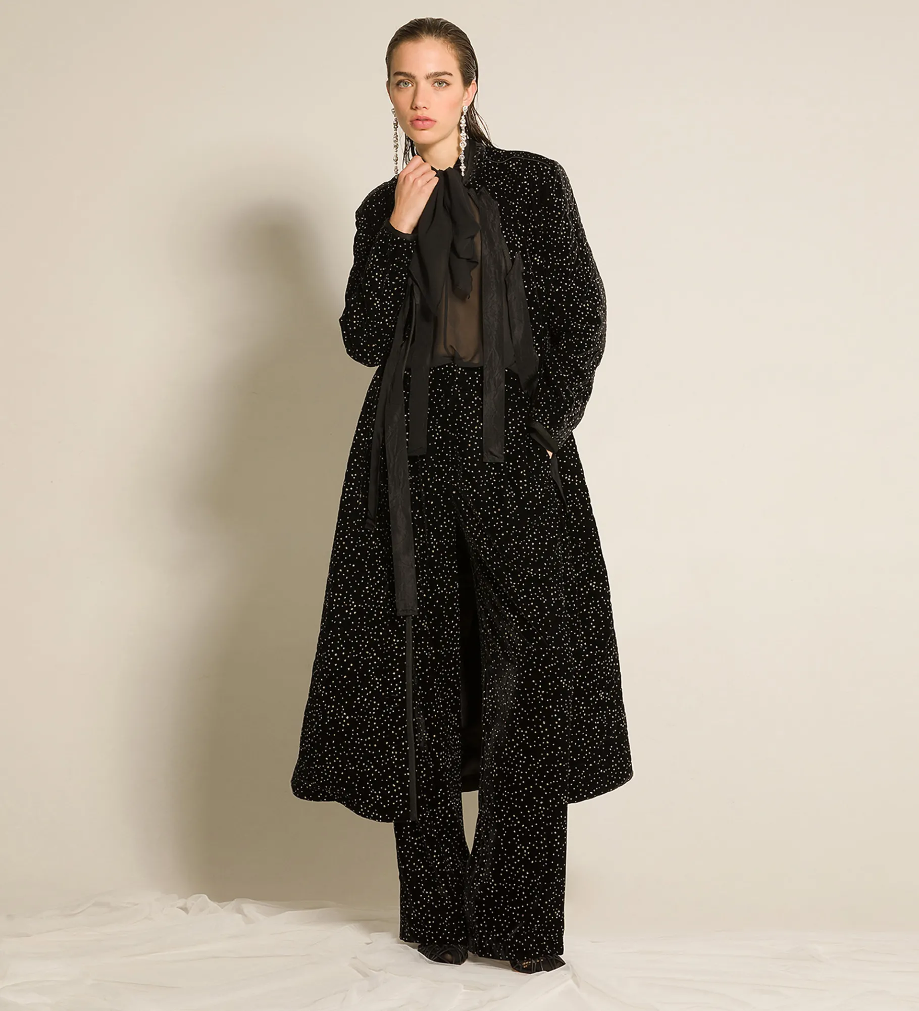 forte_forte quilted velvet coat with glitter polka dots nero^ Coats