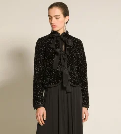 forte_forte quilted velvet jacket with glitter polka dots nero^ Jackets