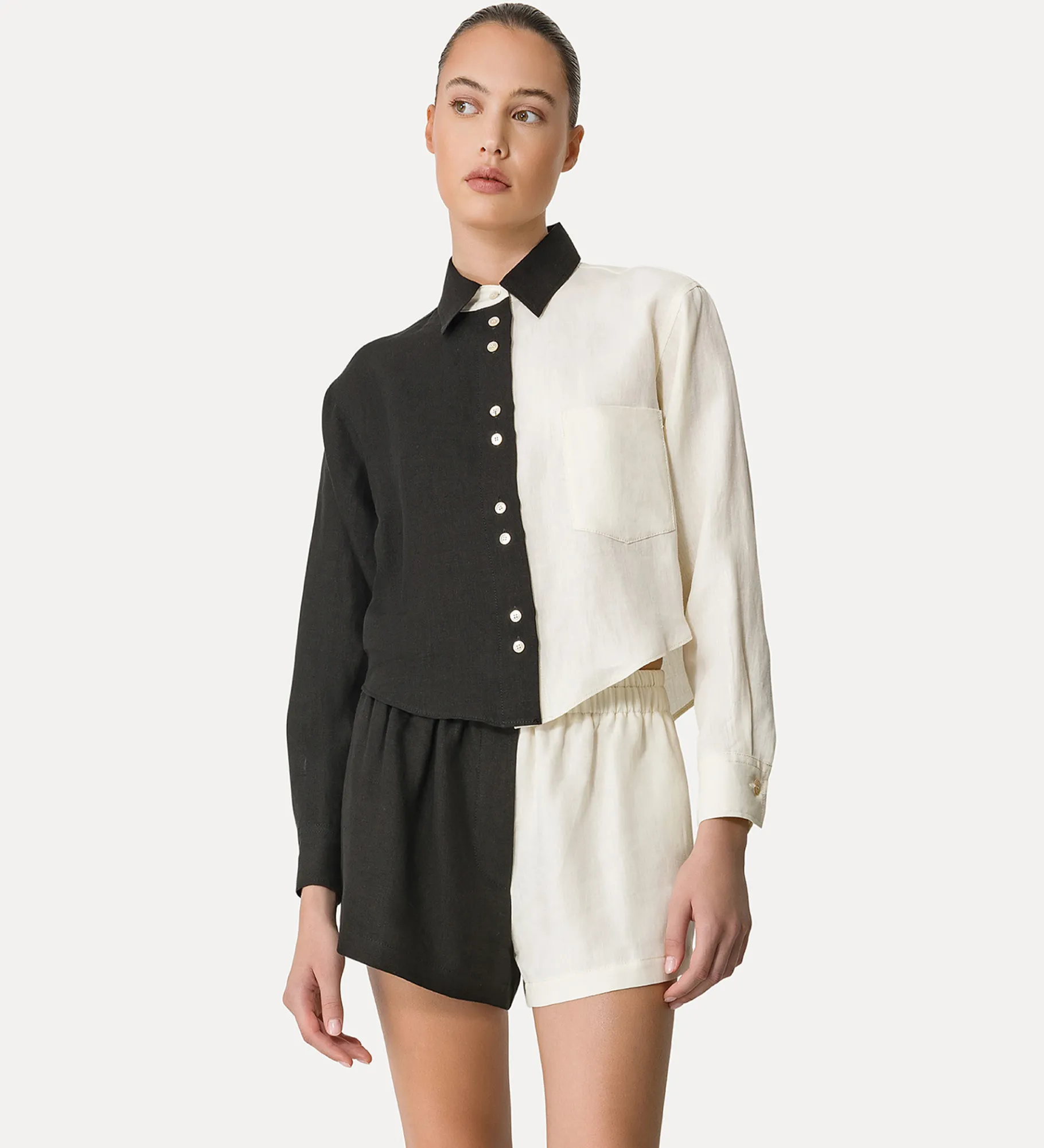 forte_forte shirt for women in colour–block linen noir^ Shirts
