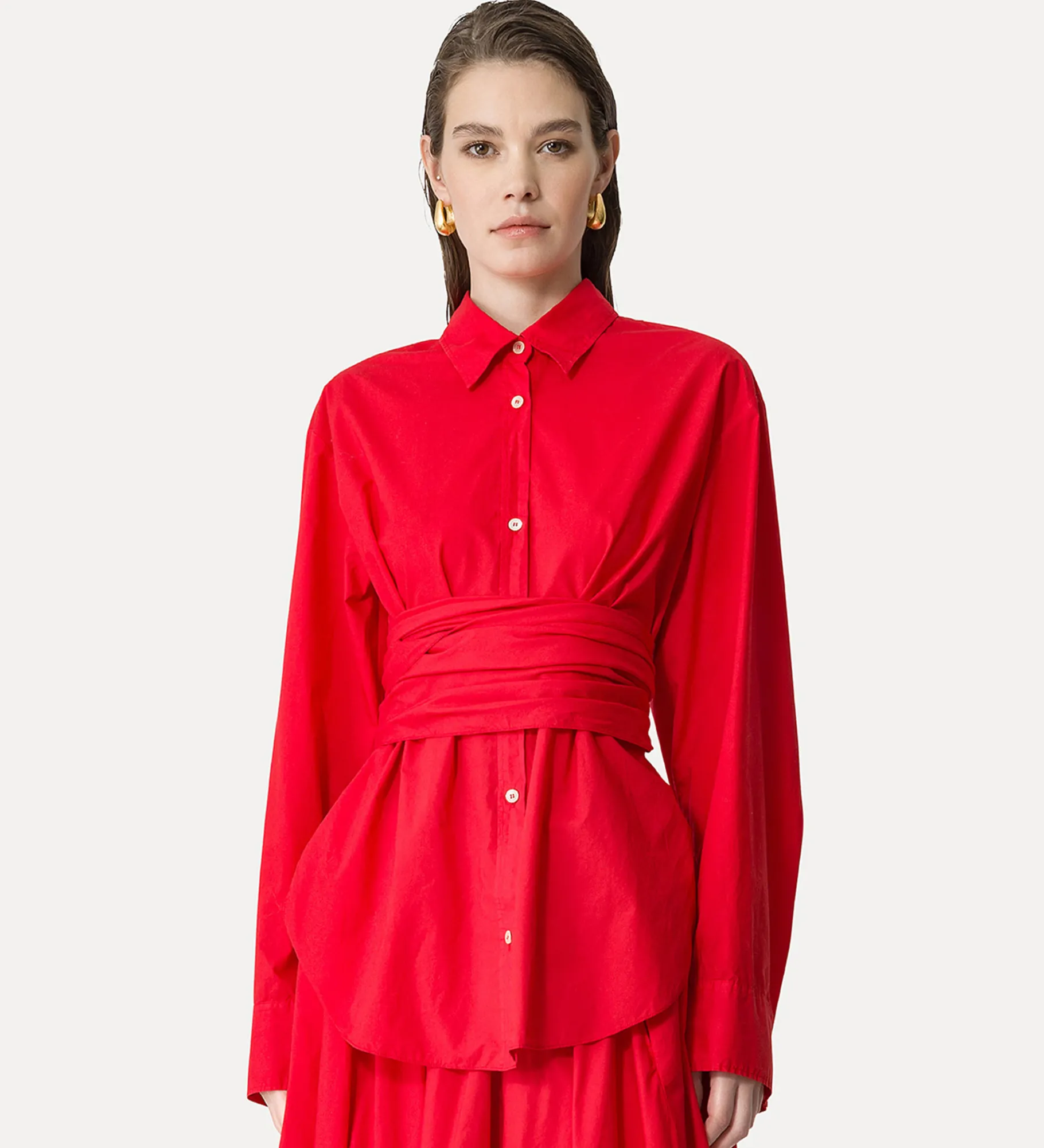 forte_forte shirt with cummerbund in poplin lacca^ Shirts