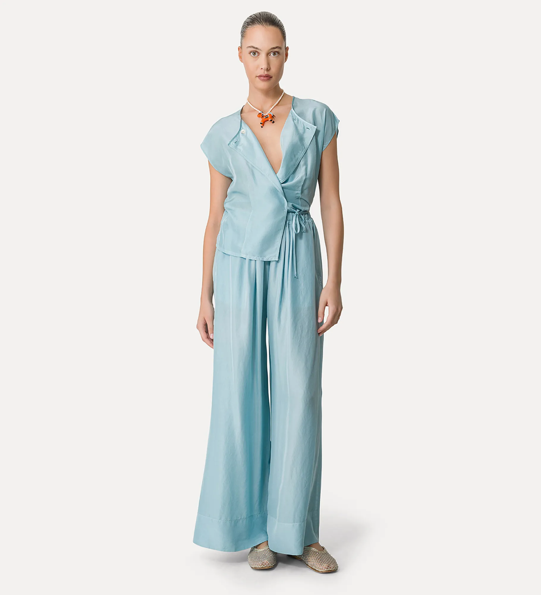 forte_forte silk trousers with a drawstring waist acqua^ Pants