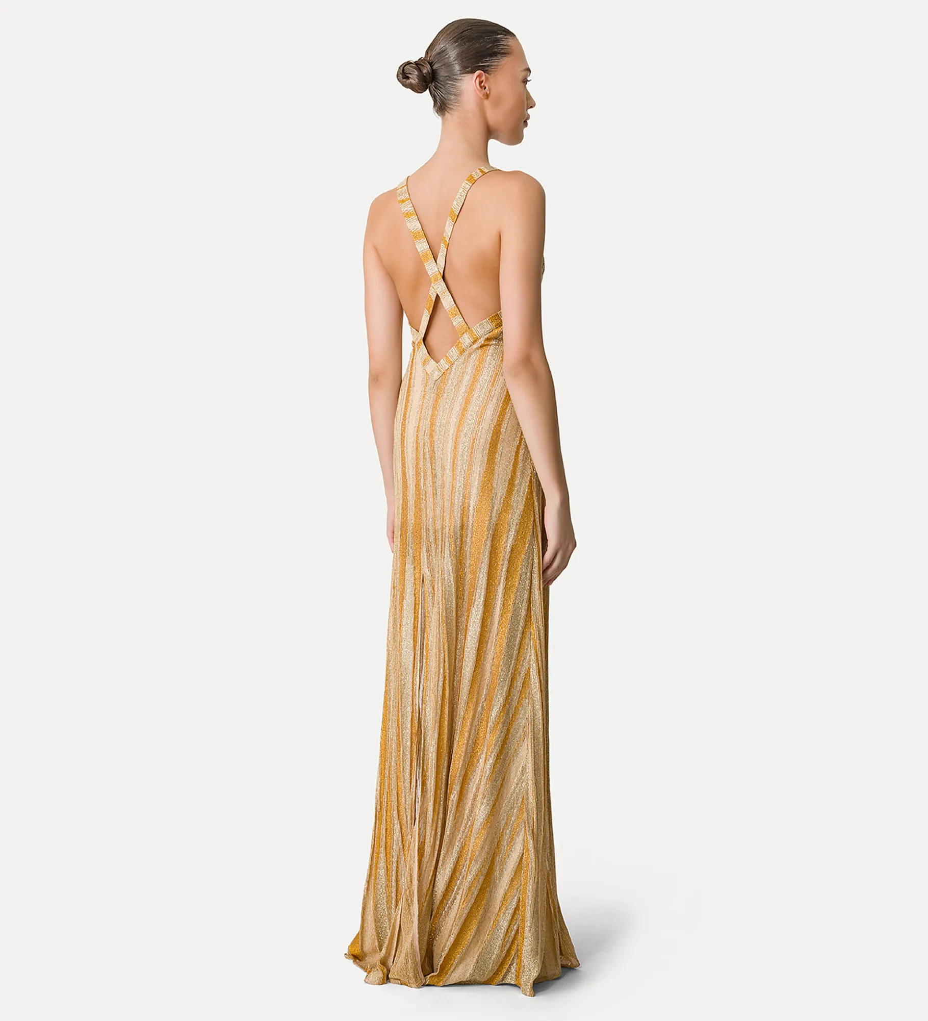forte_forte square–necked gown in lurex jersey gold^ Dresses