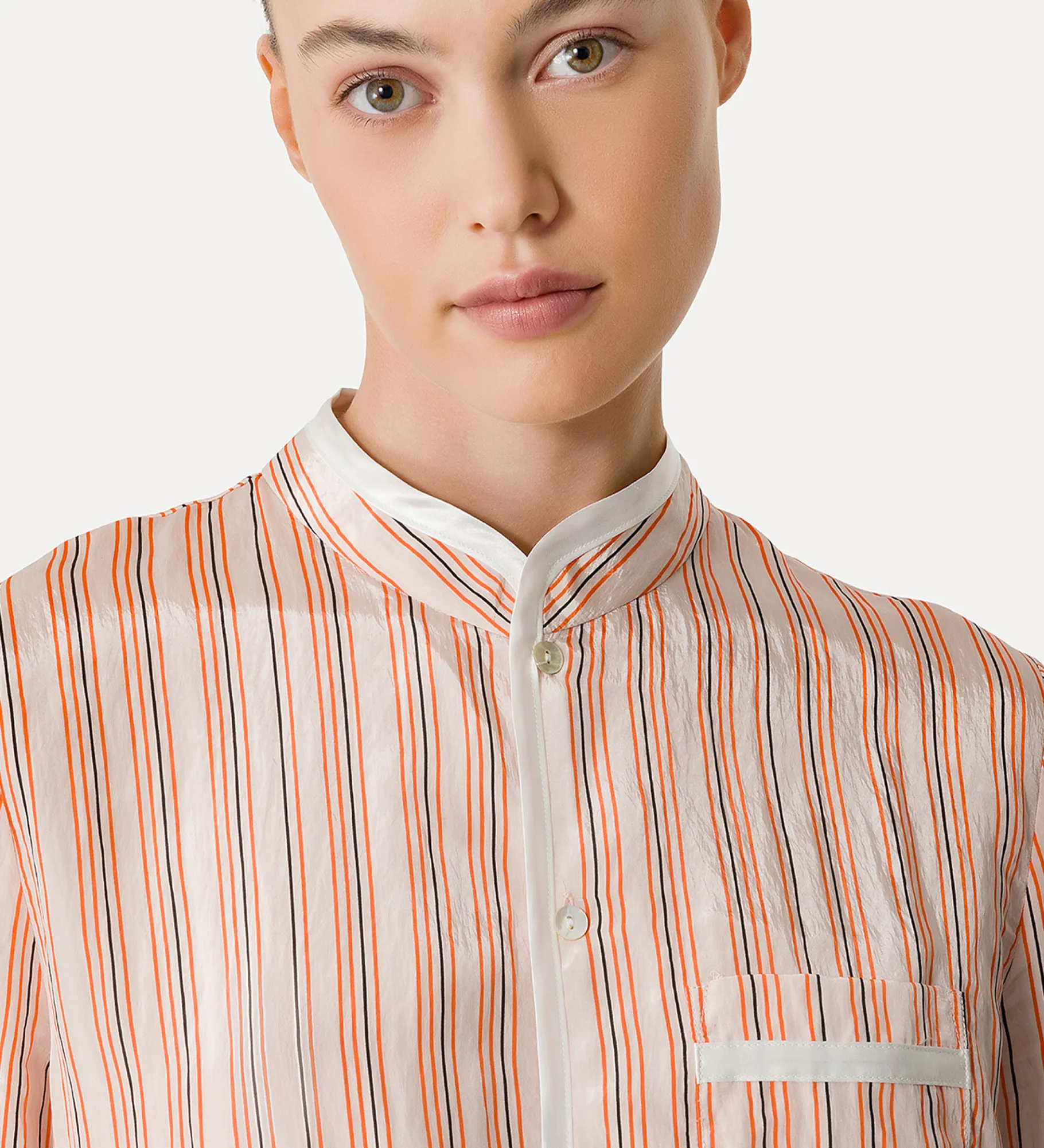 forte_forte striped mandarin–collar shirt pistillo^ Shirts