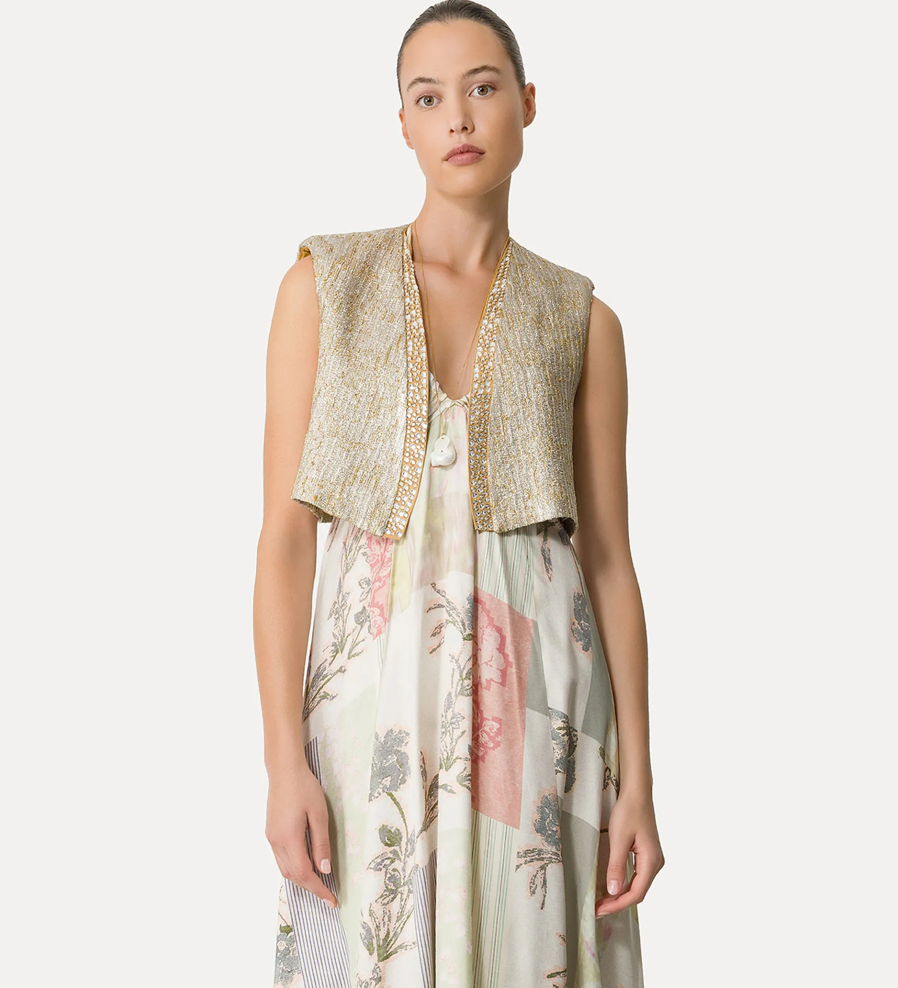 forte_forte “twinkle” vest in lurex–shot jacquard gold^ Jackets