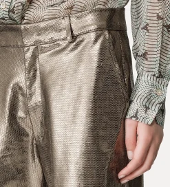 forte_forte wide–leg trousers in waffle–patterned suede gun metal^ Pants