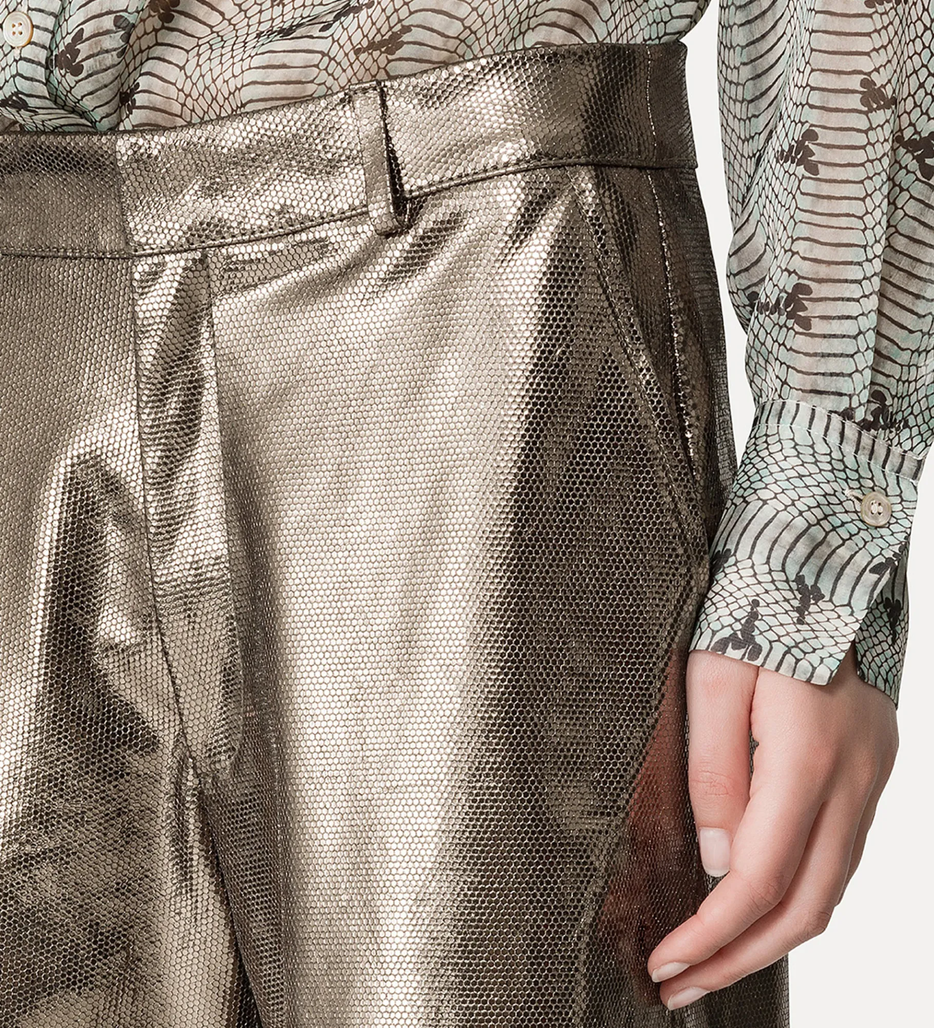 forte_forte wide–leg trousers in waffle–patterned suede gun metal^ Pants